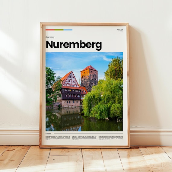 Nuremberg Germany Half Timbered Old Town Riverside Travel Poster