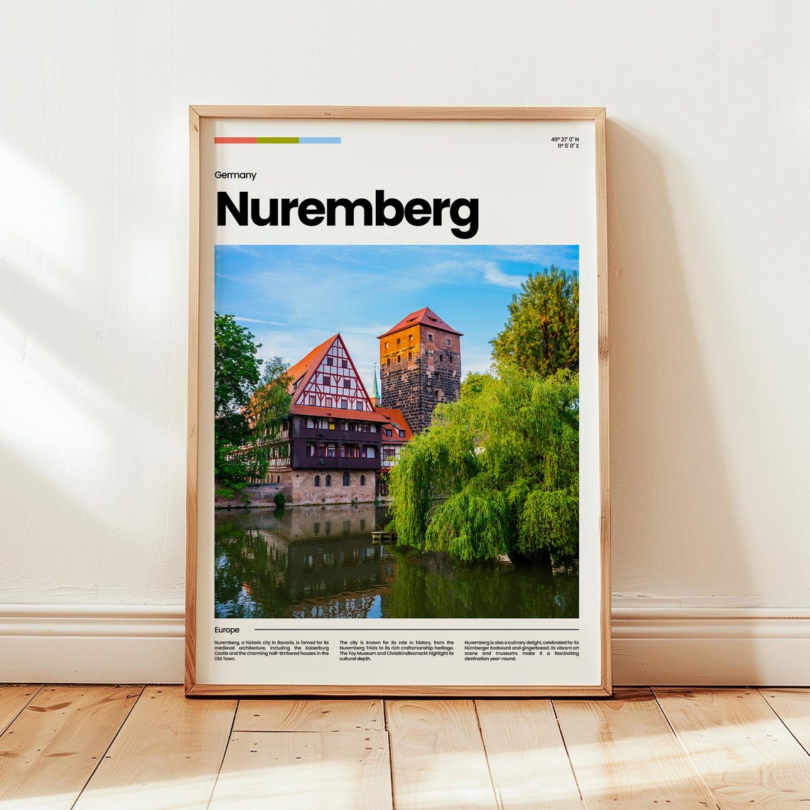Nuremberg Germany Half Timbered Old Town Riverside Travel Poster