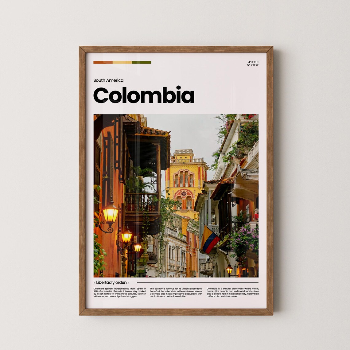 Colombia Colonial Old Town Street Flag Landscape Photo Poster