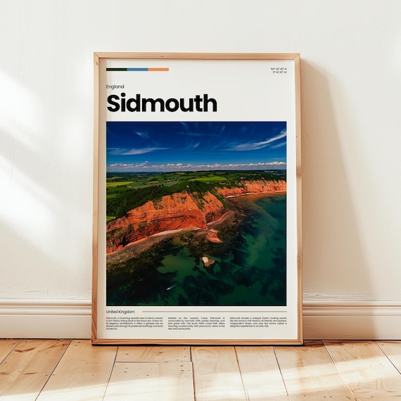 Sidmouth England Red Cliffs Jurassic Coast Aerial Photo Travel Poster