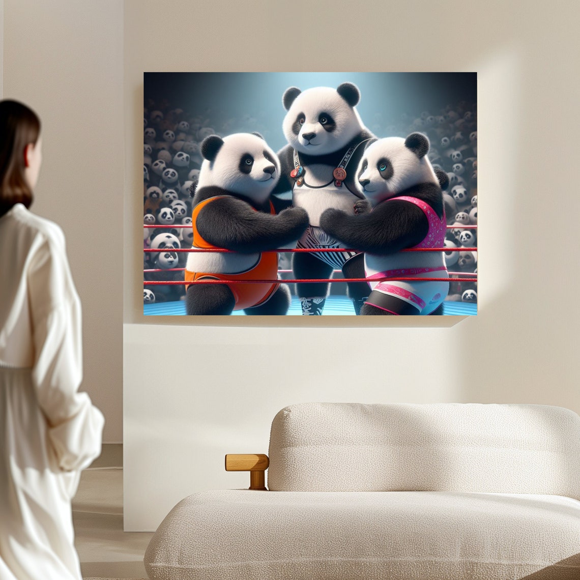 Panda Wrestlers Face Off In A Boxing Ring With A Crowd Poster - Image 4