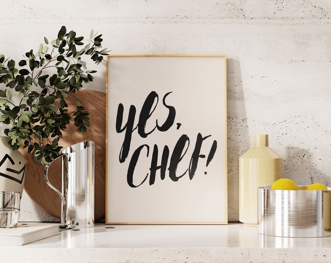 Yes Chef Print, Minimalist Kitchen Poster