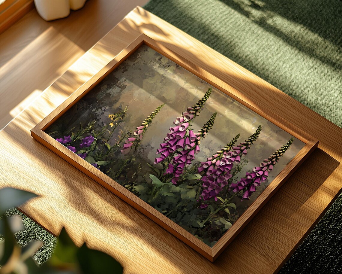 Moody Purple Foxglove Flowers Forest Edge Vintage Painting Poster - Image 2