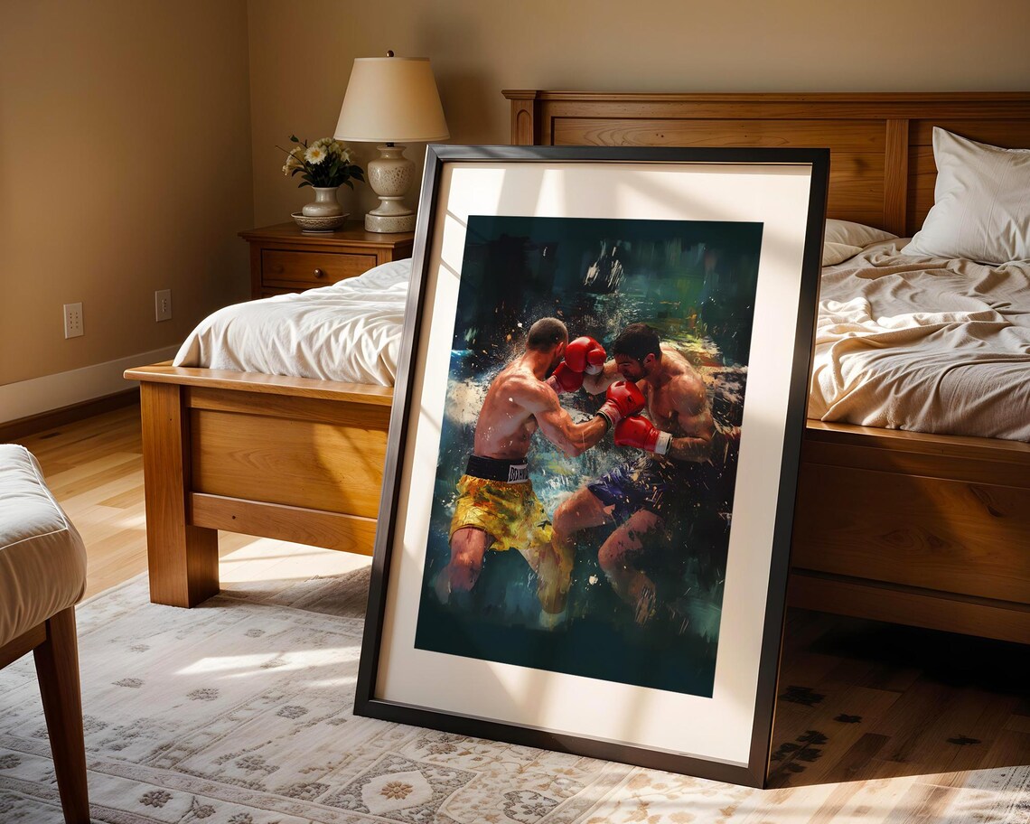 Boxers Fighting Match Red Gloves Dramatic Oil Painting Sports Poster - Image 5