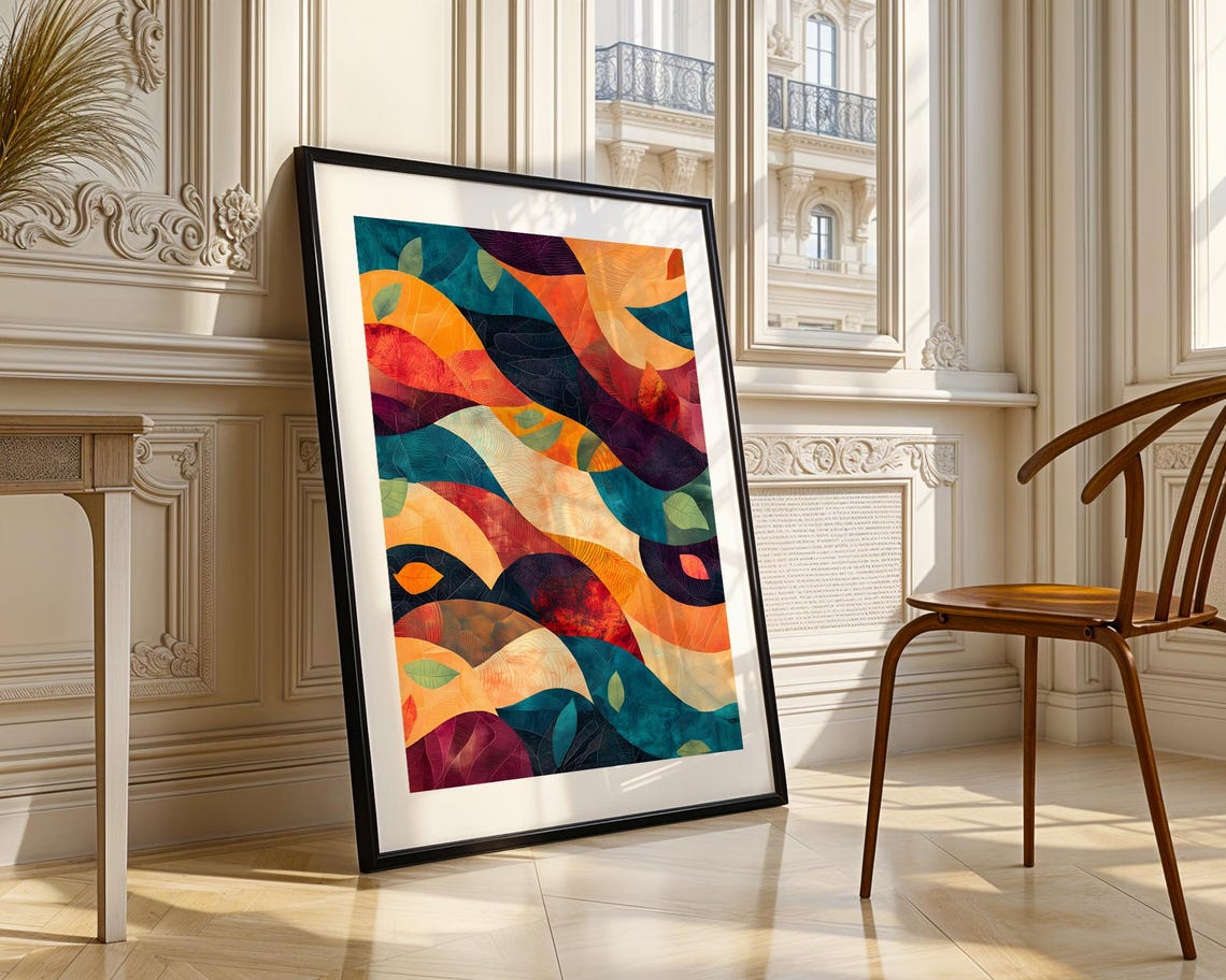 Colorful Organic Waves Teal Orange Abstract Modern Art Print - Image 3