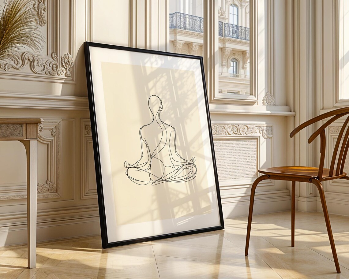 Seated Woman Lotus Meditation Pose Continuous Line Art Zen Poster - Image 4