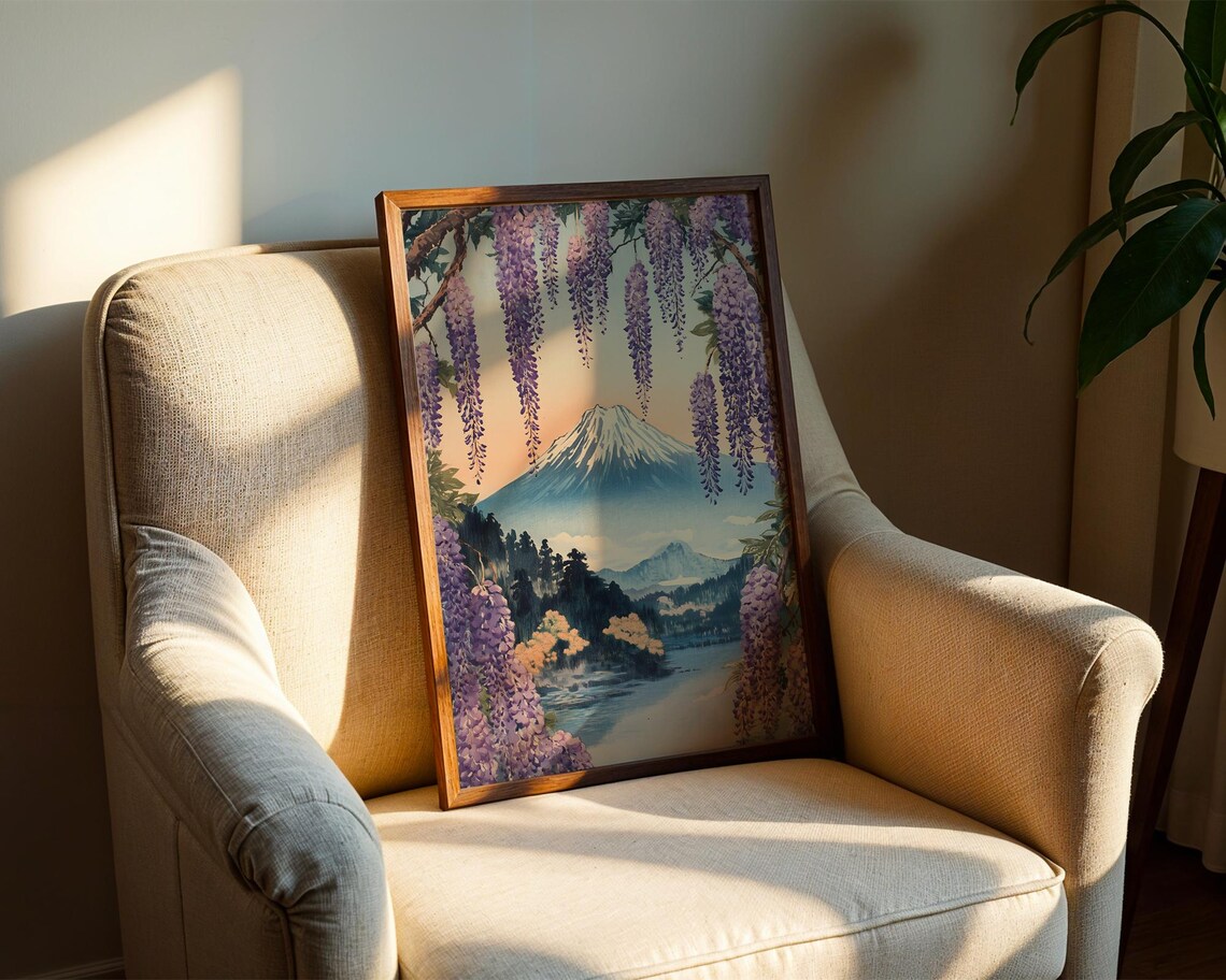 Mount Fuji Wisteria Blossom Japanese Landscape Nature Art Poster - Image 2