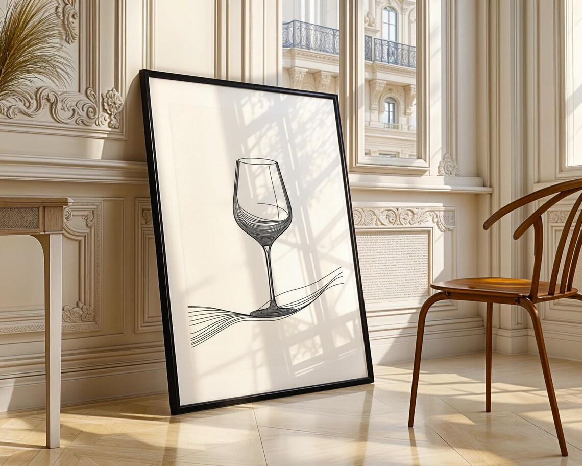 Minimalist Wine Glass Line Art Kitchen Bar Wall Decor Poster - Image 4