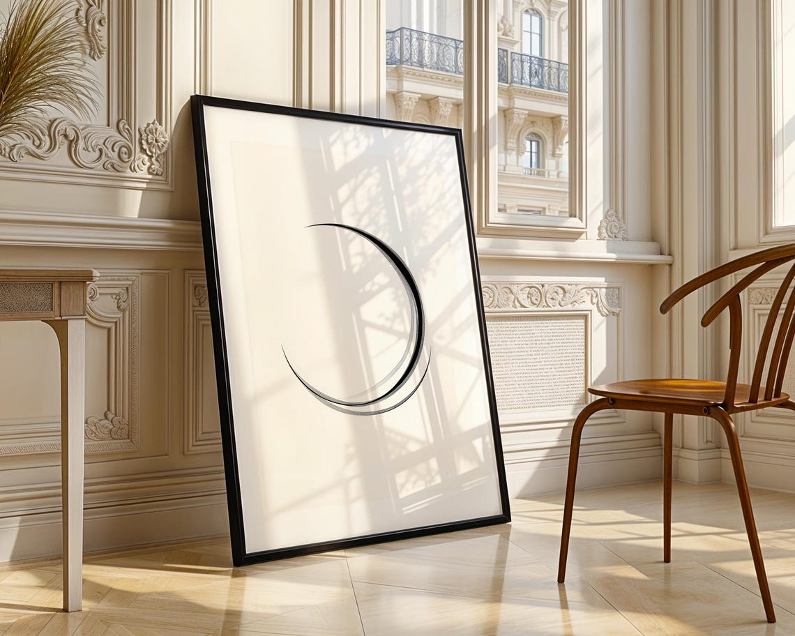 Minimalist Crescent Moon Line Drawing Sketch Wall Art Print Black White Celestial Space Abstract Modern Contemporary Home Decor Nursery - Image 3