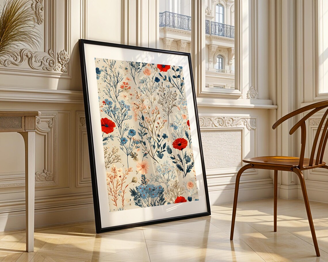 Red Poppy Botanical Pattern Vintage Floral Flower Art Poster - Image 3