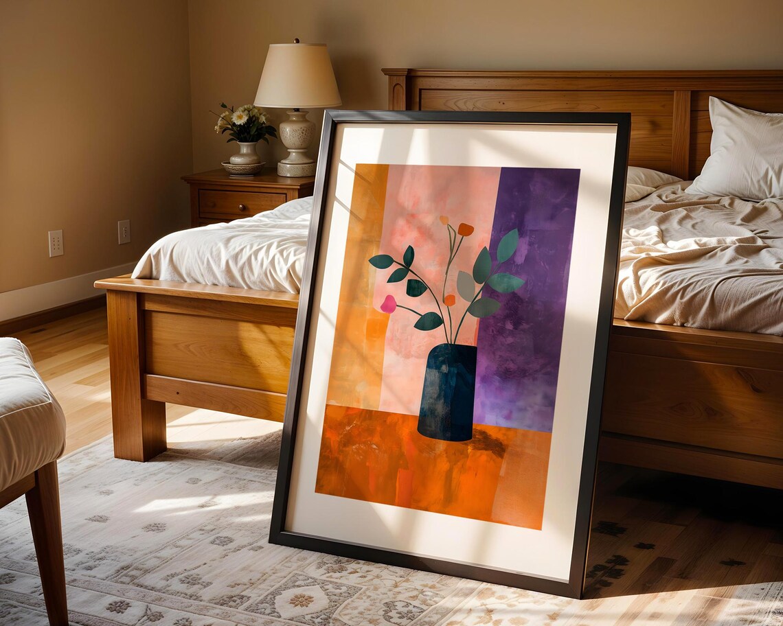 Abstract Blue Vase Floral Still Life Colorful Modern Art Print - Image 5