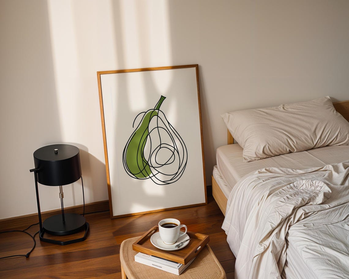 Minimalist Modern Avocado Line Art Green Fruit Drawing Poster - Image 2