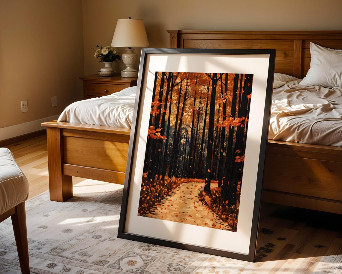 Autumn Forest Path Orange Leaves Fall Woodland Trail Art Poster - Image 5