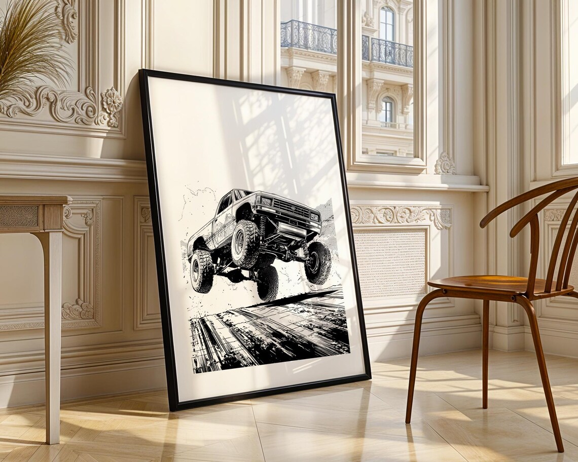 Lifted Off Road Truck Jump Halftone Sketch Automotive Poster - Image 3