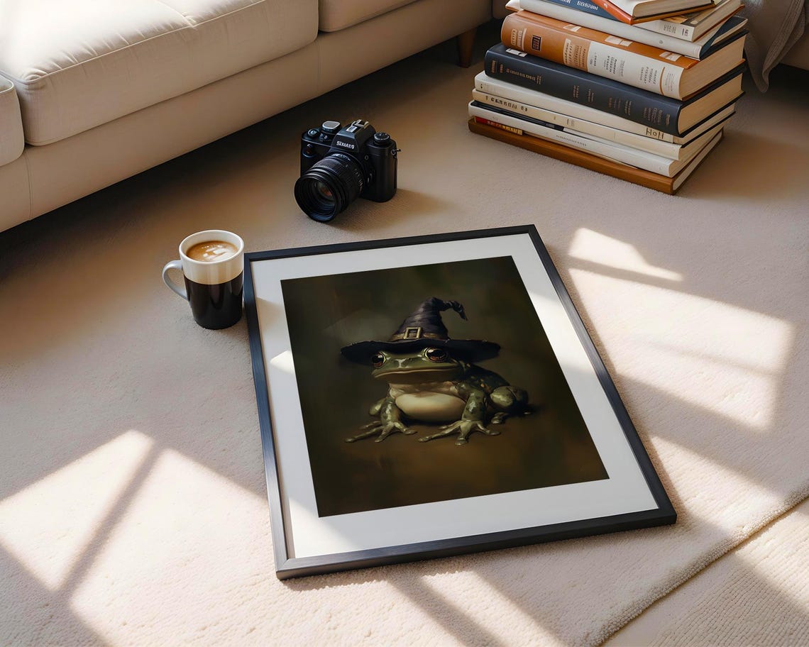 Cute Frog Witch Hat Spooky Halloween Whimsical Dark Art Print - Image 5