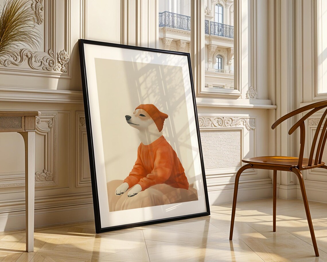 Cozy Shiba Inu Dog In Orange Sweater Portrait Cute Animal Poster - Image 3