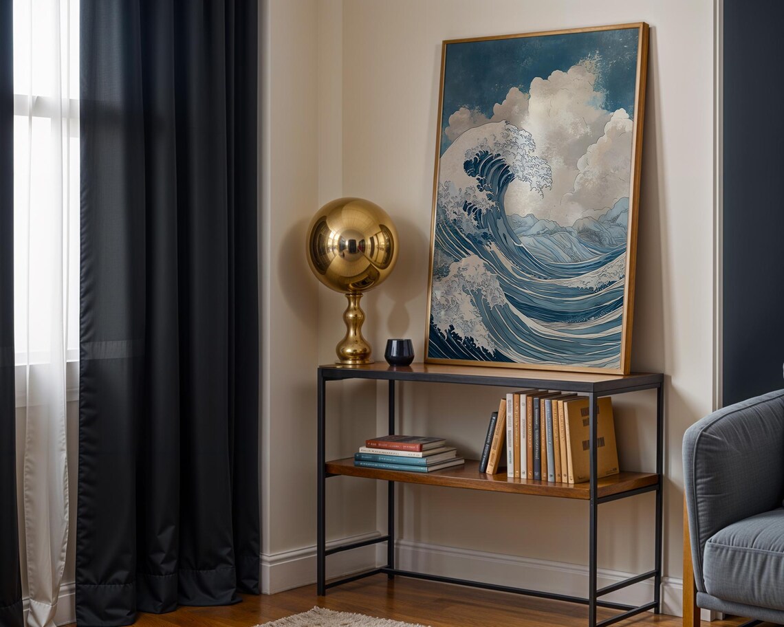 Japanese Great Wave Ukiyoe Style Dramatic Ocean Blue Sea Poster - Image 3