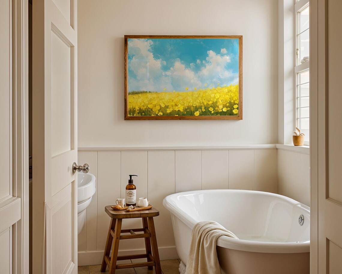 Yellow Wildflower Meadow Blue Sky Summer Landscape Floral Poster - Image 2