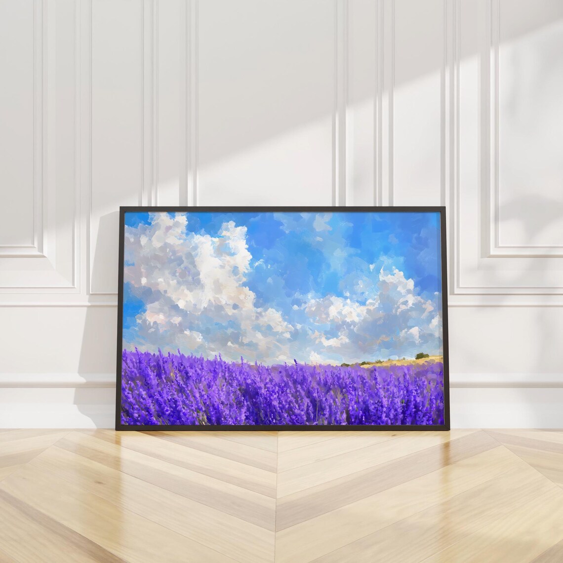 Lavender Field Blue Sky Summer Landscape Oil Painting Wall Print