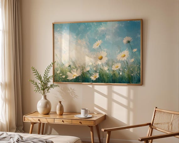 Bright Daisy Meadow Watercolor Wall Art Summer Floral Poster For Living Room Office Bedroom Nursery Decor