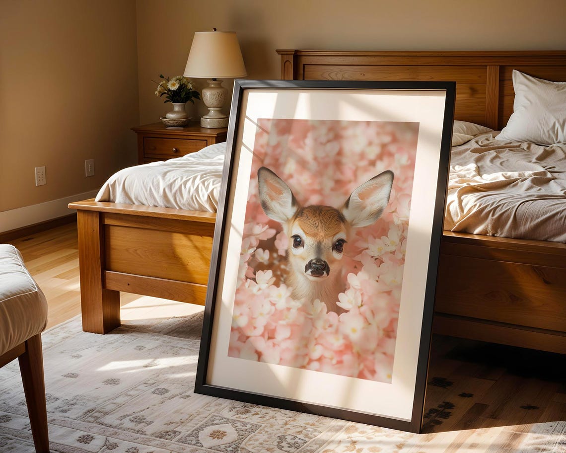 Baby Deer Among Pink Cherry Blossoms Cute Nursery Art Poster - Image 4
