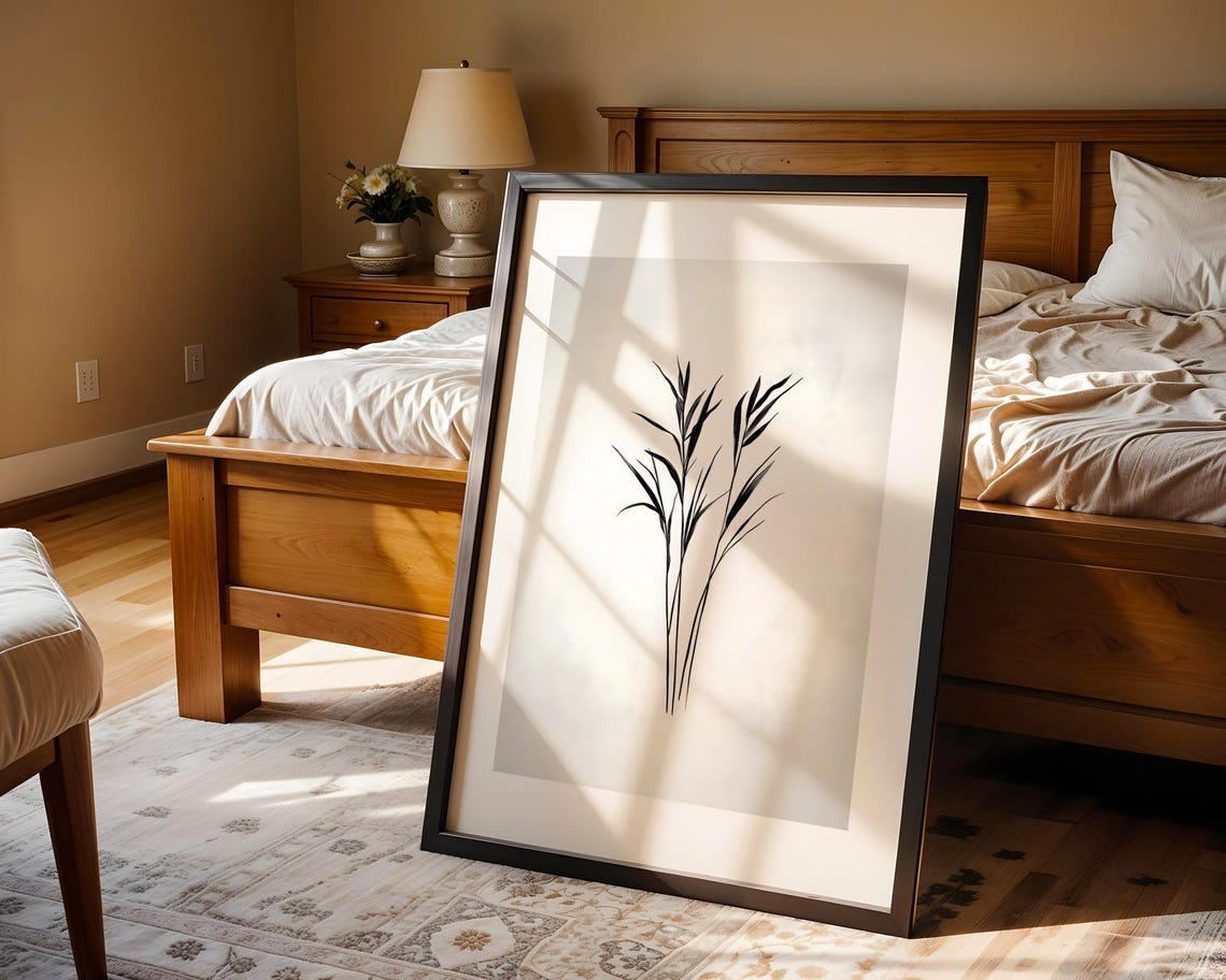 Minimalist Black Reed Grass Stems Botanical Ink Line Art Wall Poster - Image 5