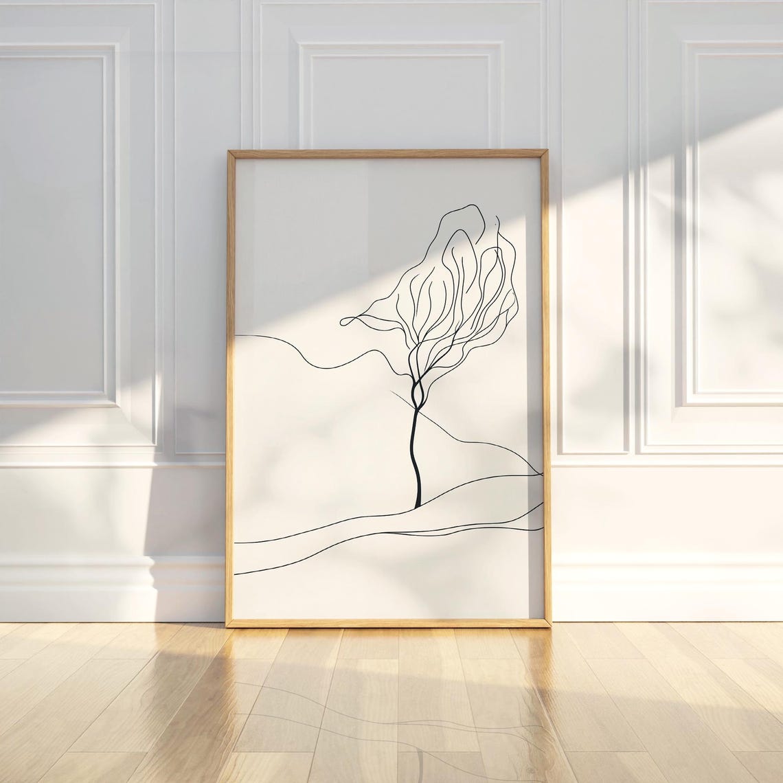 Minimalist Tree Line Art Rolling Hills Landscape Drawing Poster