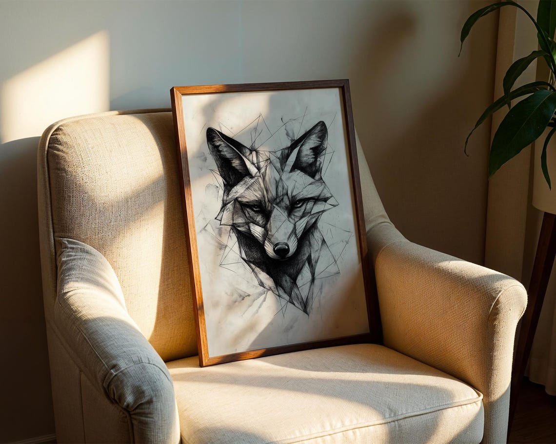 Abstract Fox Line Art Pencil Sketch Animal Illustration Draw Trendy Poster Wall Print Modern Home Room Decor - Image 2