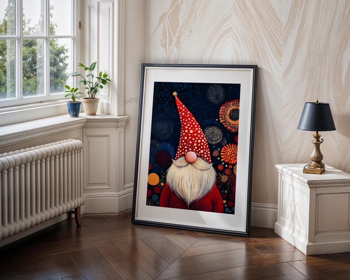Christmas Gnome Dot Art Red Hat Holiday Festive Winter Poster - Image 4