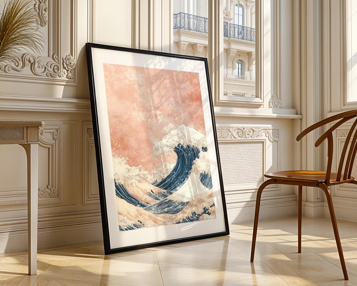 Great Wave Japanese Ocean Pink Sky Classic Art Reimagined Poster - Image 5