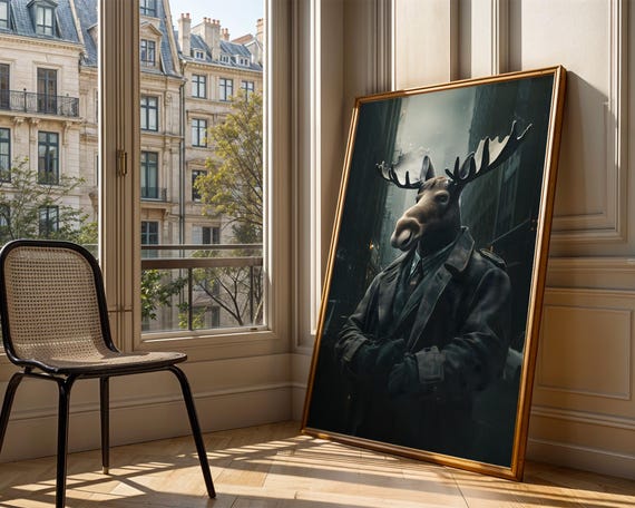 Moose In City Urban Animal Illustration Art Print Trendy Wall Room Decor Prints Poster