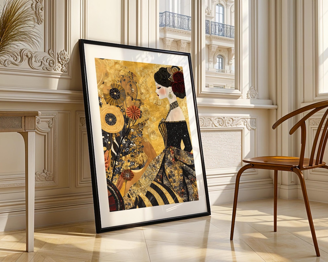 Art Nouveau Gold Woman Floral Elegant Portrait Ornate Gown Poster - Image 5