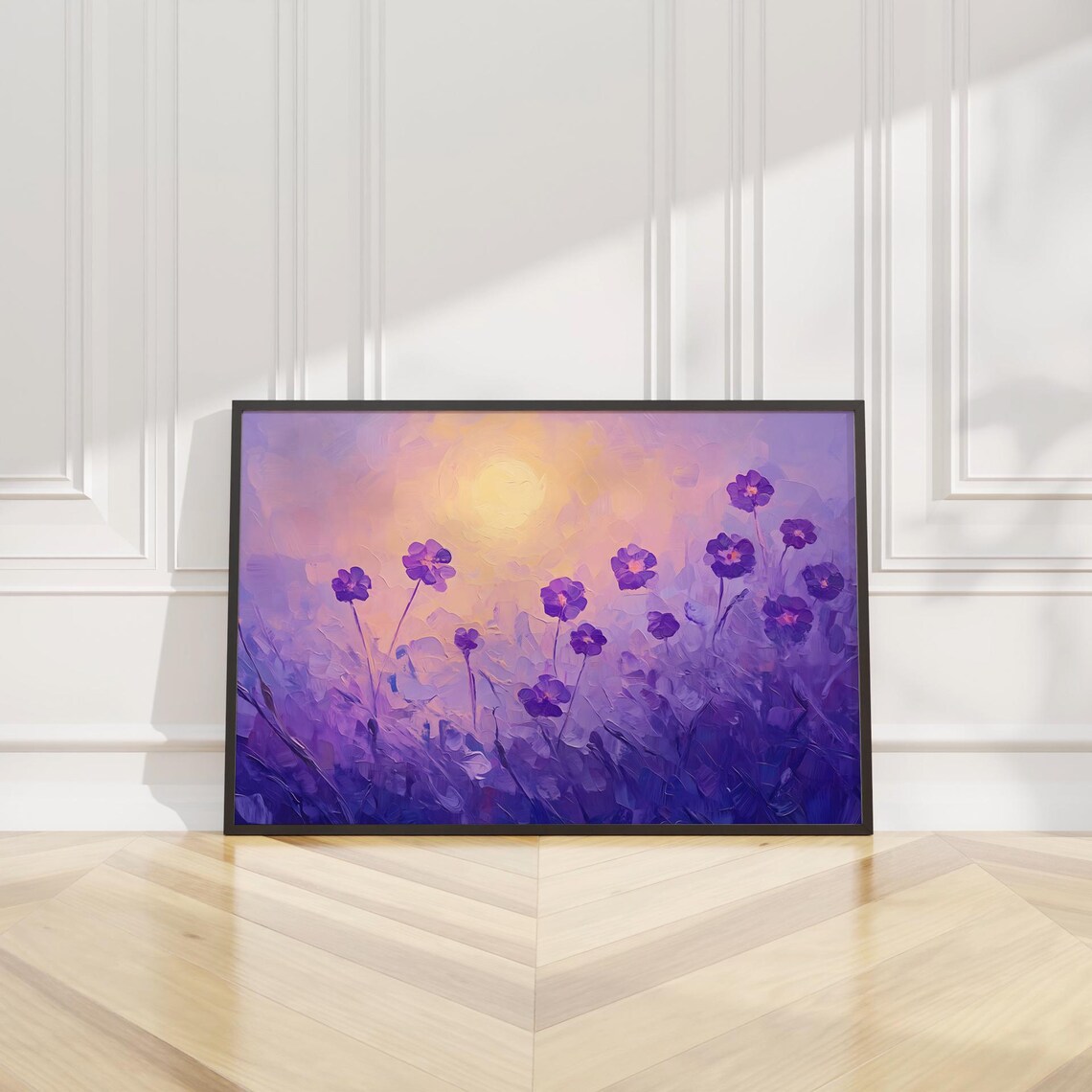 Purple Cosmos Misty Sunrise Lavender Field Dreamy Art Poster