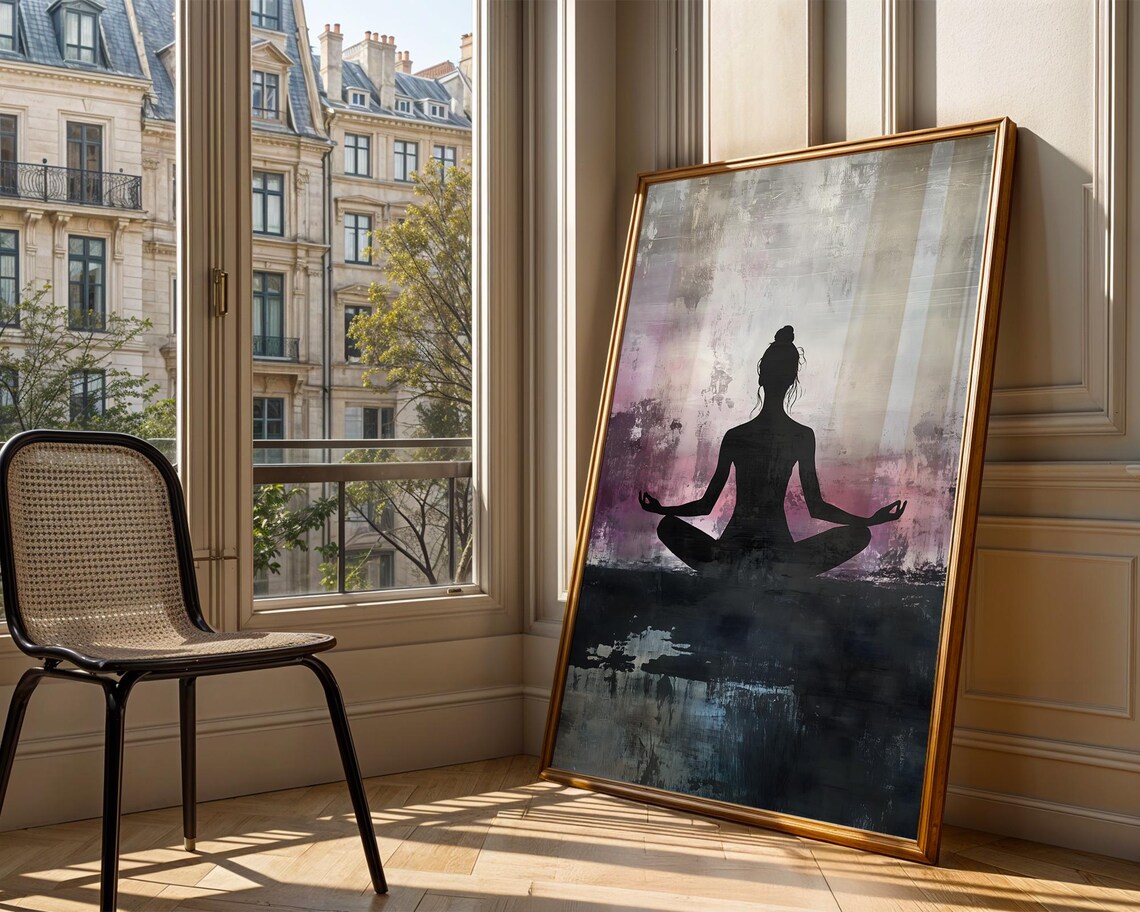 Purple Yoga Meditation Silhouette Lotus Pose Mindful Zen Print - Image 3