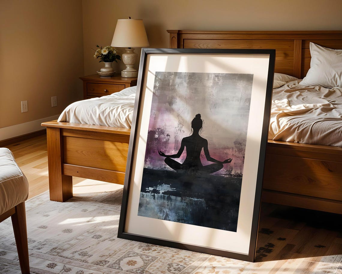 Purple Yoga Meditation Silhouette Lotus Pose Mindful Zen Print - Image 4