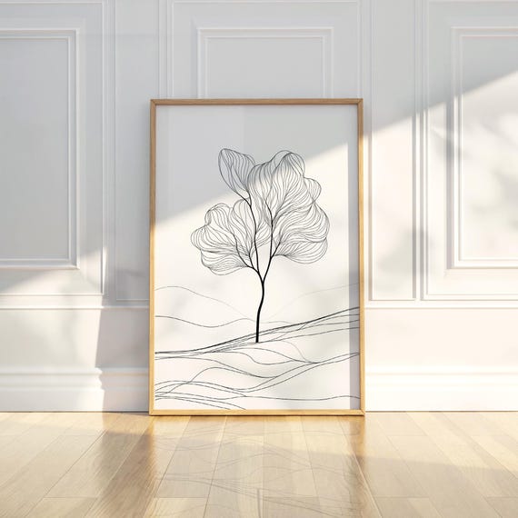 Minimalist Abstract Tree Plant Line Art Pencil Sketch Drawing Trendy Poster Wall Print Modern Home Decor Gift
