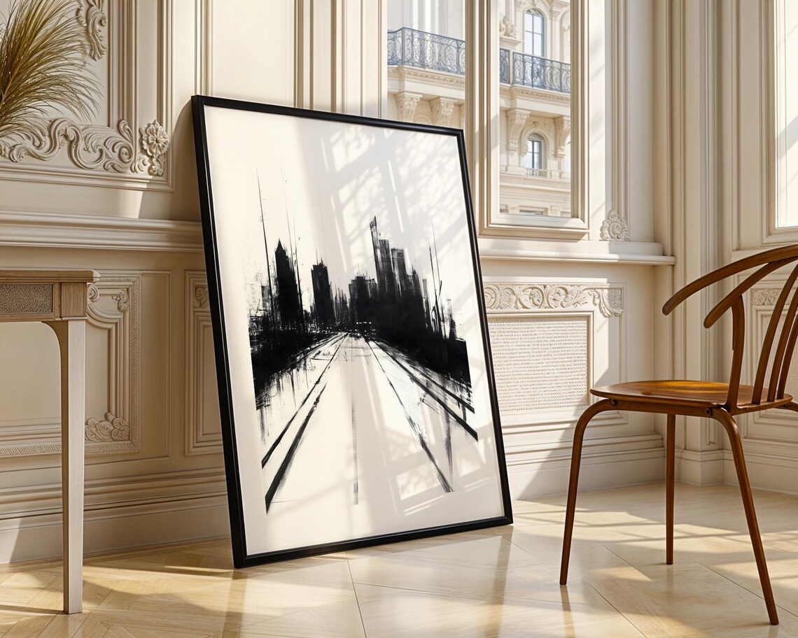 Minimalist Cityscape Charcoal Sketch Modern Urban Street Poster - Image 4