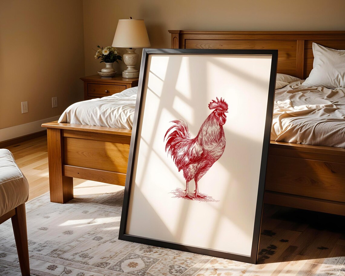 Proud Red Rooster Vintage Engraving Farm Bird Illustration Poster - Image 5