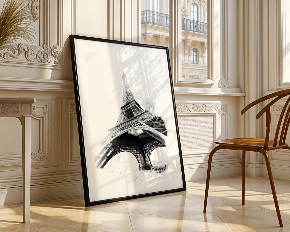 Eiffel Tower Black And White Sketch Paris Landmark Art Poster - Image 3