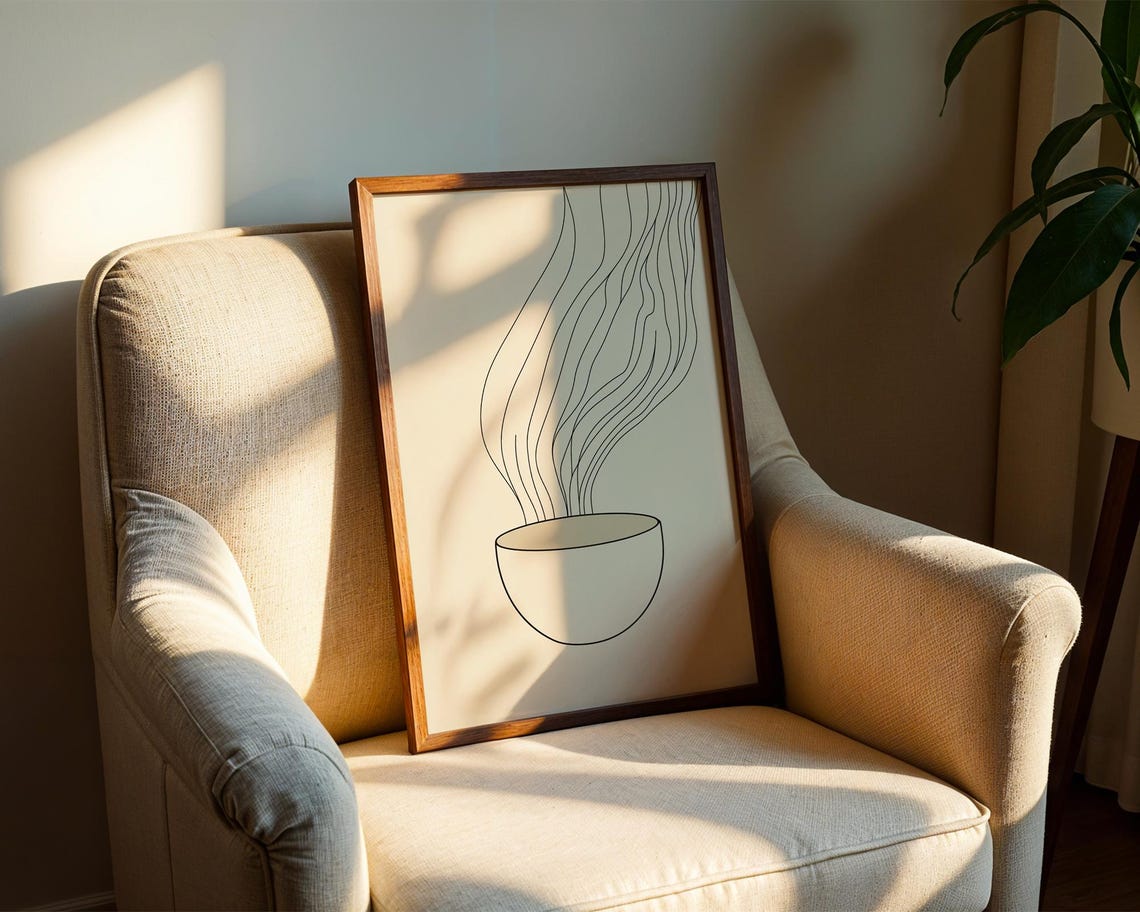 Warm Steaming Tea Cup Continuous Line Art Zen Kitchen Poster - Image 2