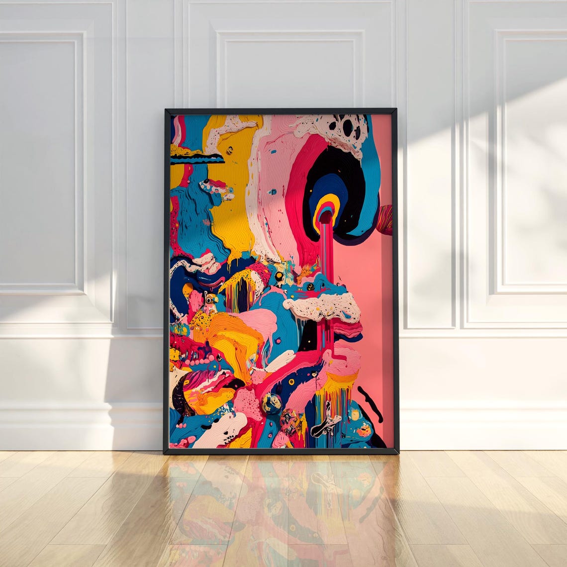 Vibrant Neon Fluid Abstract Drip Painting Modern Wall Poster
