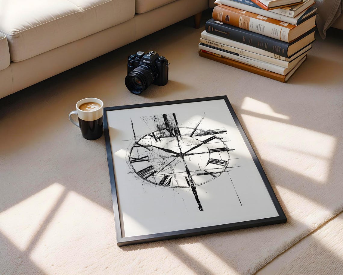 Vintage Abstract Roman Numeral Clock Face Sketch Minimalist Poster - Image 6