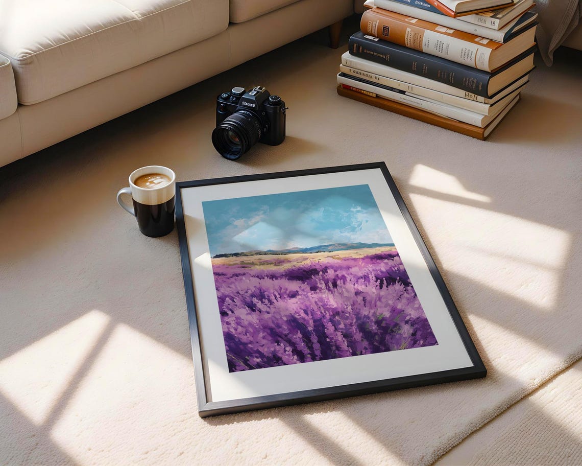 Purple Lavender Field Stretching Under Bright Blue Summer Sky Poster - Image 4