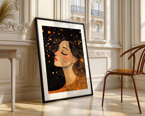Celestial Goddess Wall Art Print Dreamy Spiritual Portrait Illustration Meditative Cosmic Energy Decor Elegant Feminine