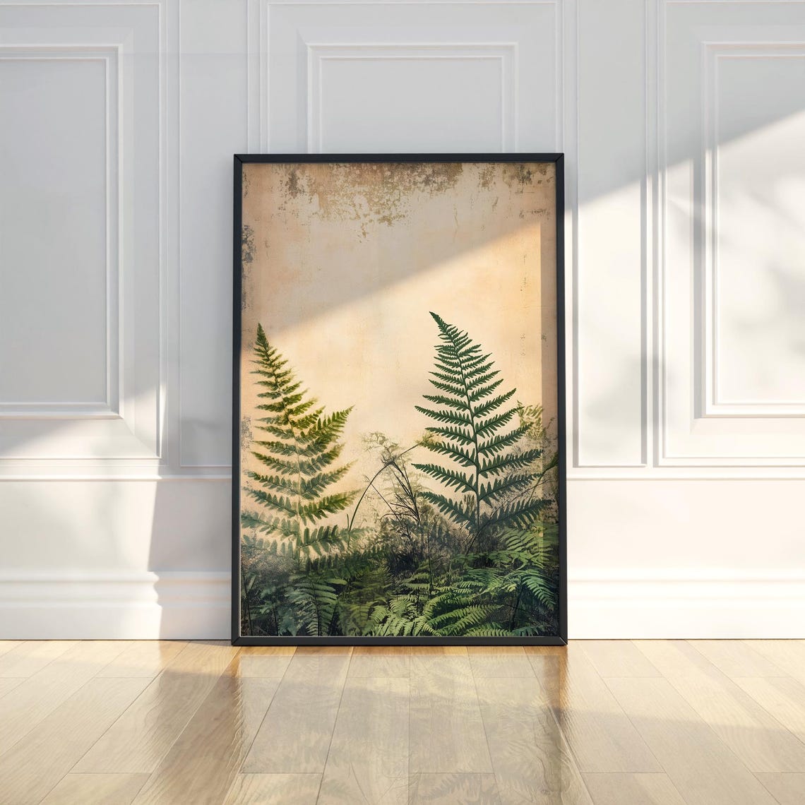 Green Fern Vintage Botanical Art on Distressed Paper Style Poster