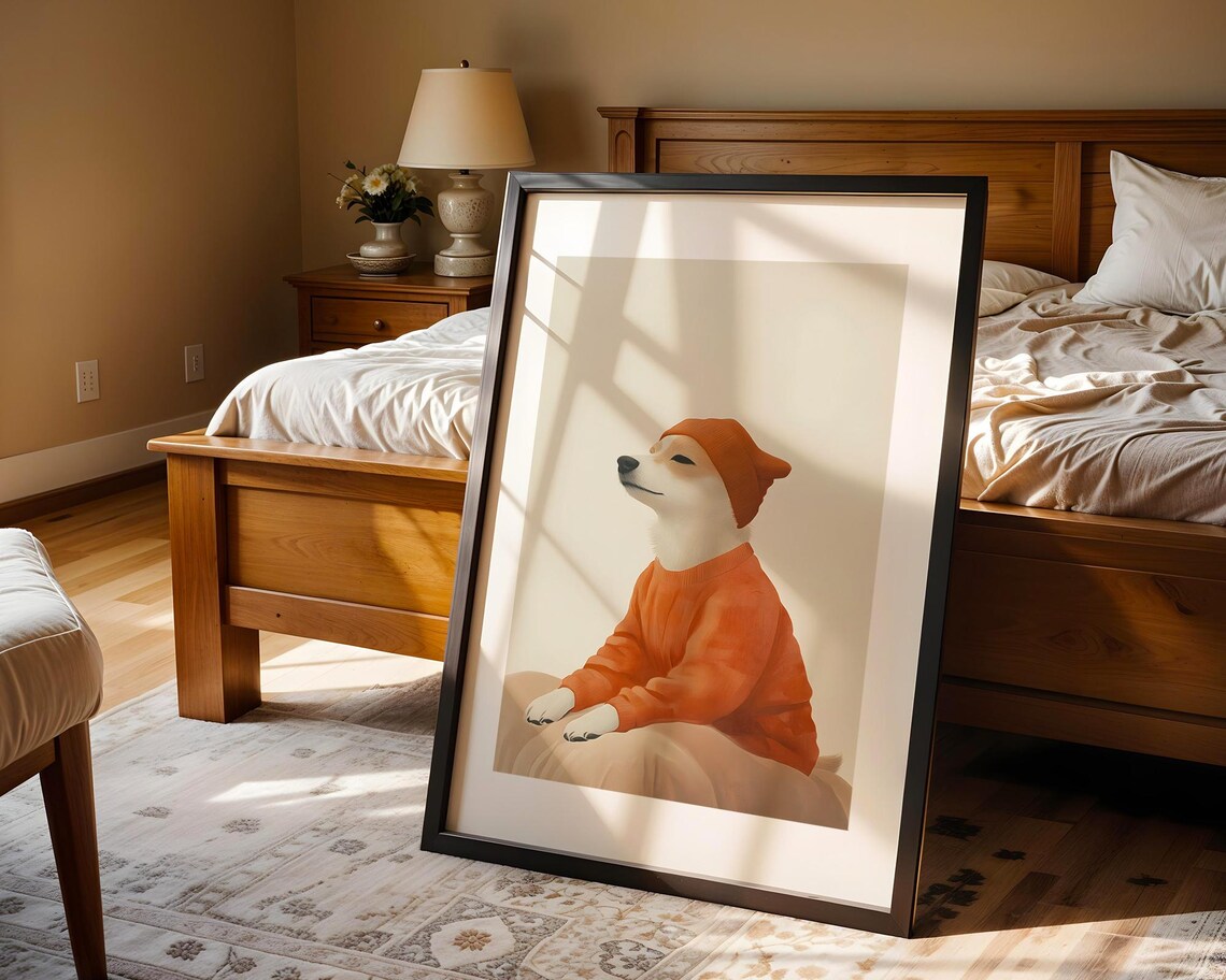 Cozy Shiba Inu Dog In Orange Sweater Portrait Cute Animal Poster - Image 4