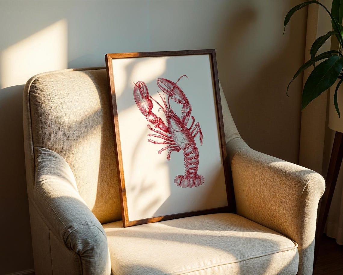 Red Lobster Vintage Engraving Style Nautical Illustration Poster - Image 2