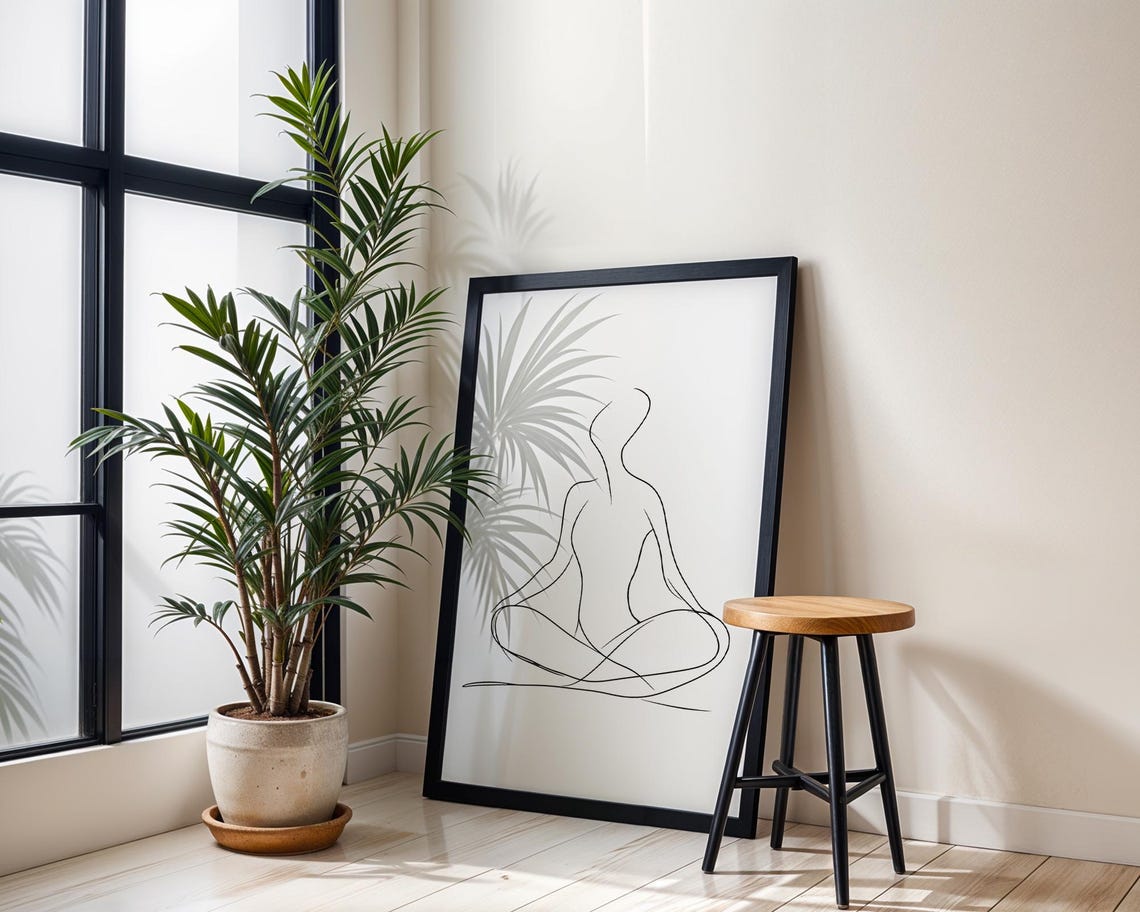 Minimalist Line Drawing Meditating Woman Zen Yoga Calm Poster - Image 3