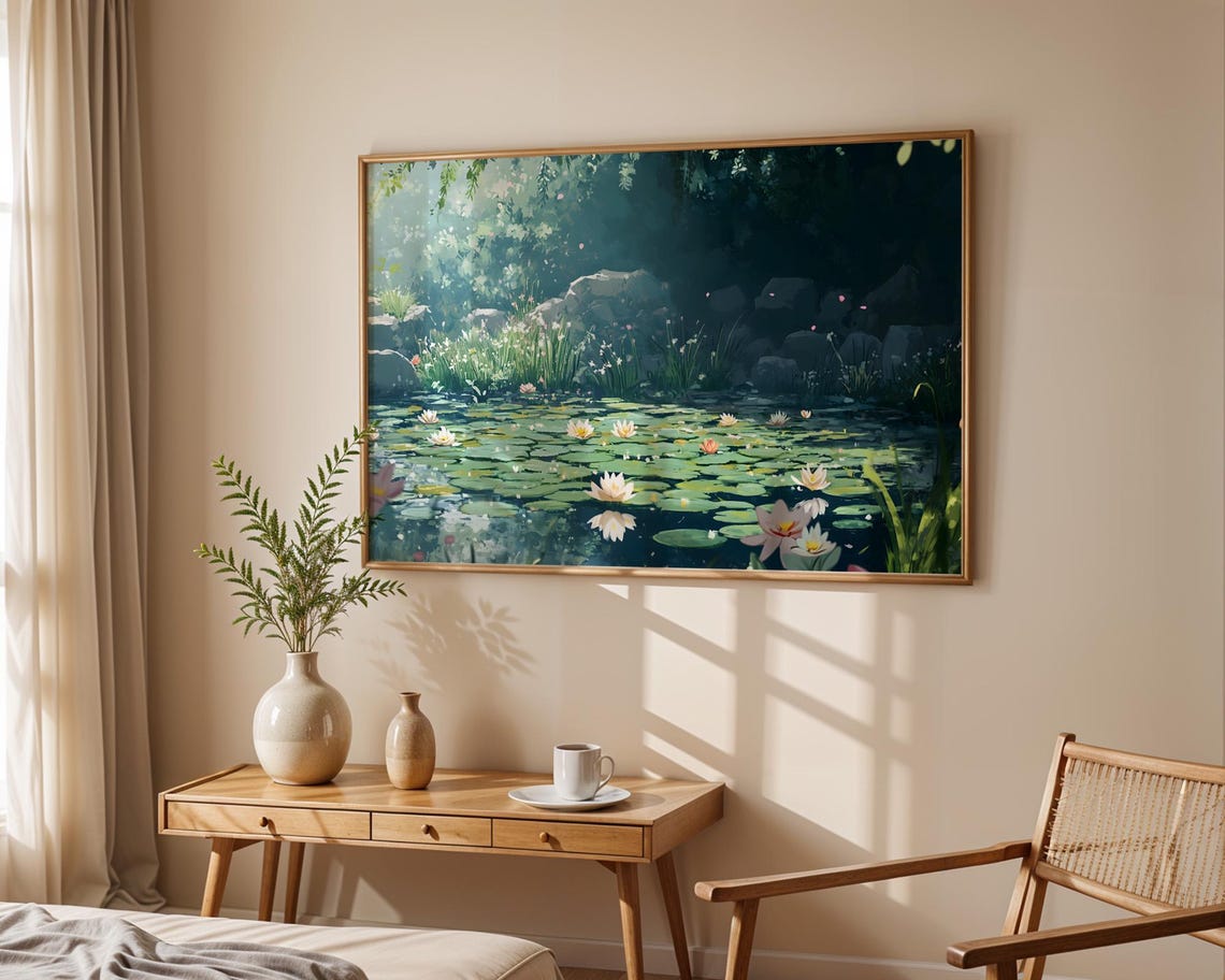 Water Lily Pond Forest Dreamy Blossom Impressionist Style Poster - Image 5