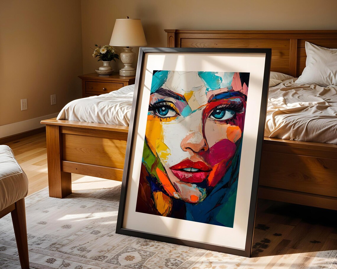 Colorful Abstract Woman Face Textured Oil Painting Portrait Poster - Image 5